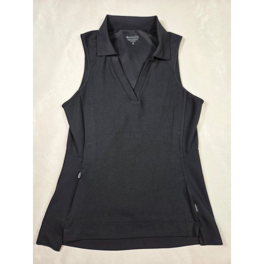 Athleta Everyday Polo Tank XS Black Preppy Golf Tennis Sleeveless Zip Pocket